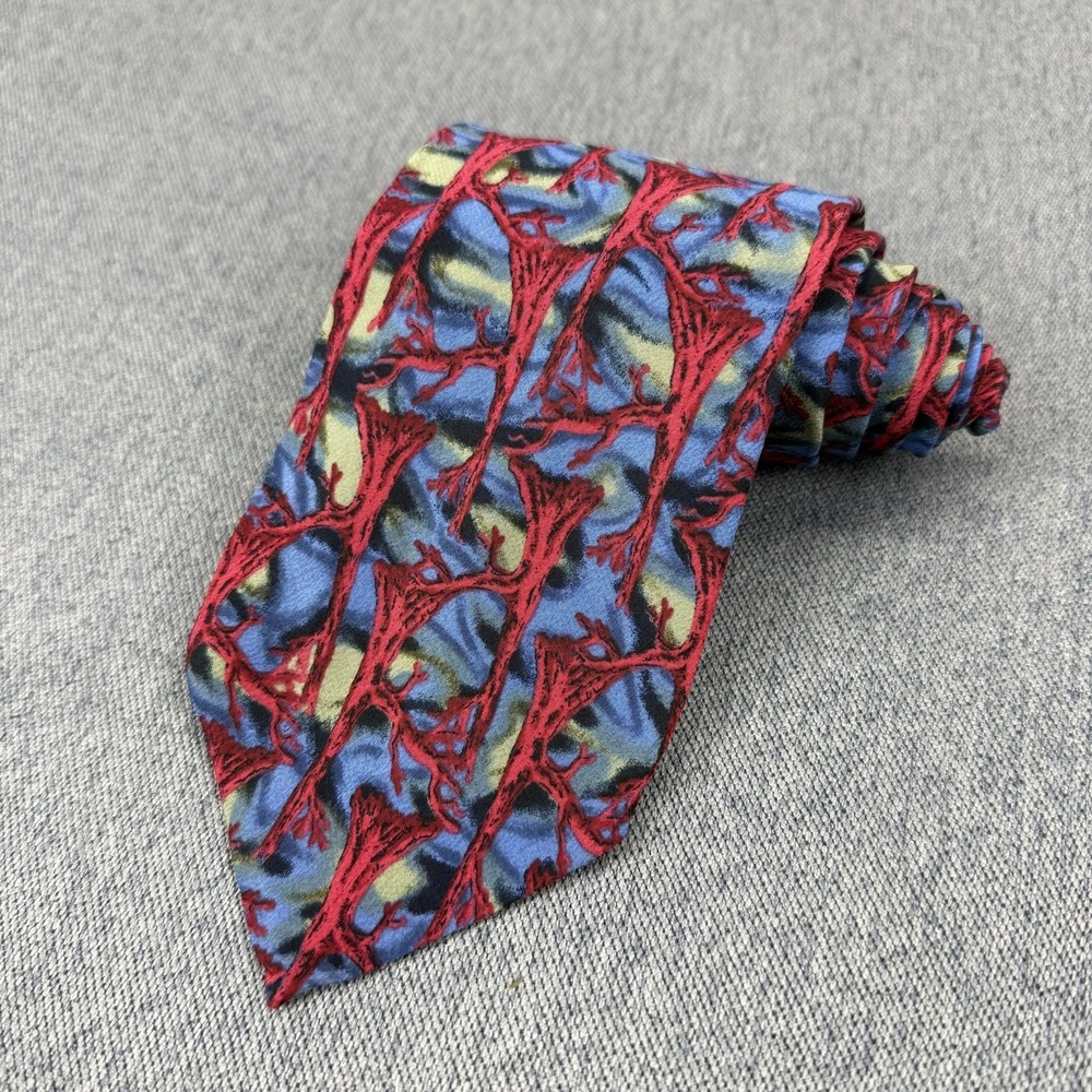 J. Garcia 100% Silk Neck Tie Irish Tree Collection Nine Vintage Red Blue 3.75"